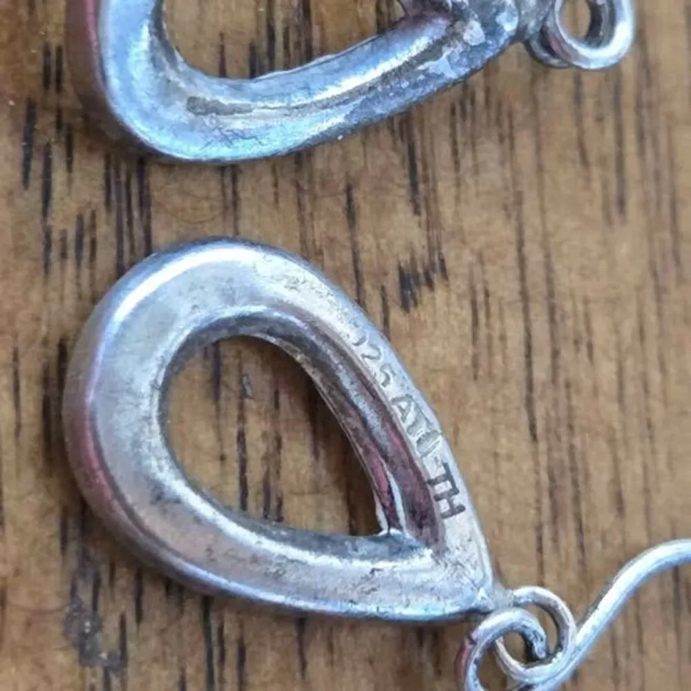 925 Sterling Silver Clear Rhinestone Open Teardrop Dangle Earrings